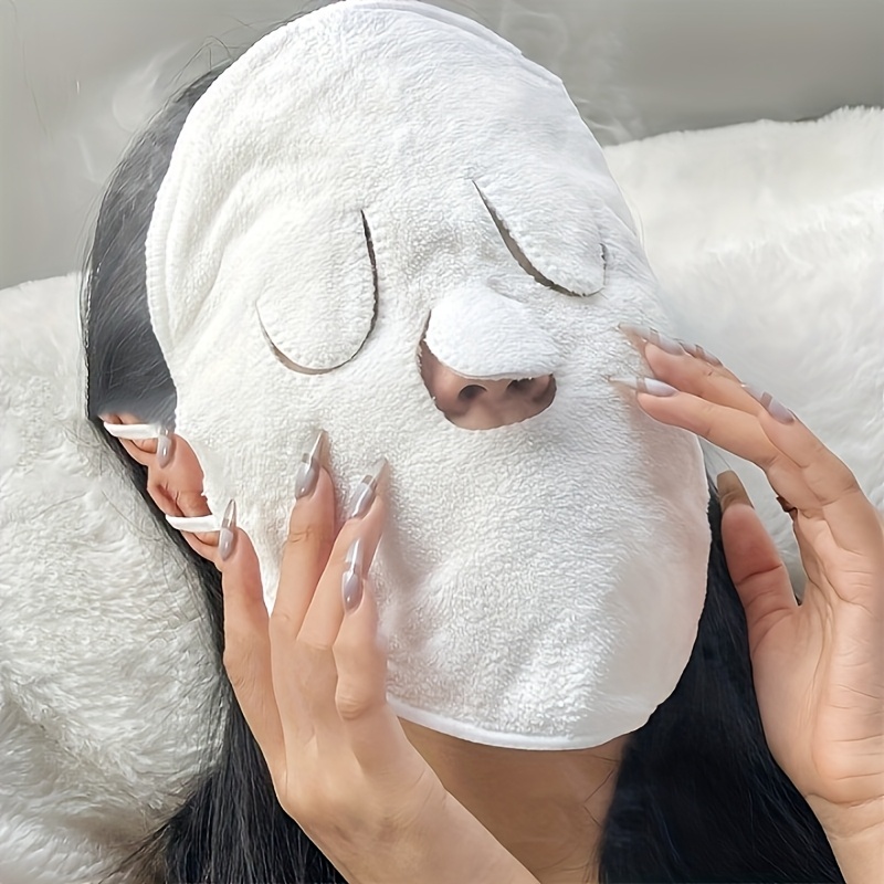 Home Fragrance Units - 2パック入り再利用可能な冷湿布アイマスクと温冷フェイシャルスチームマスク、柔らかい白いタオルとアイホールデザインが特徴、ホームスパやサロンでの使用に最適、保湿フェイシャルスチーマー、持ち運び可能で使いやすい、無香料、リラックスできるスキンケアルーティンに最適