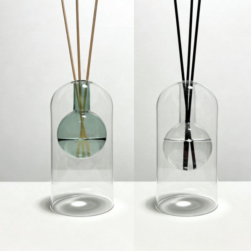 Home Fragrance Bottle - 北欧風U字型二重壁ガラスディフューザーボトル、空のリードフレグランスボトル、水耕栽培フラワーベース、ホームデスクトップオーナメント