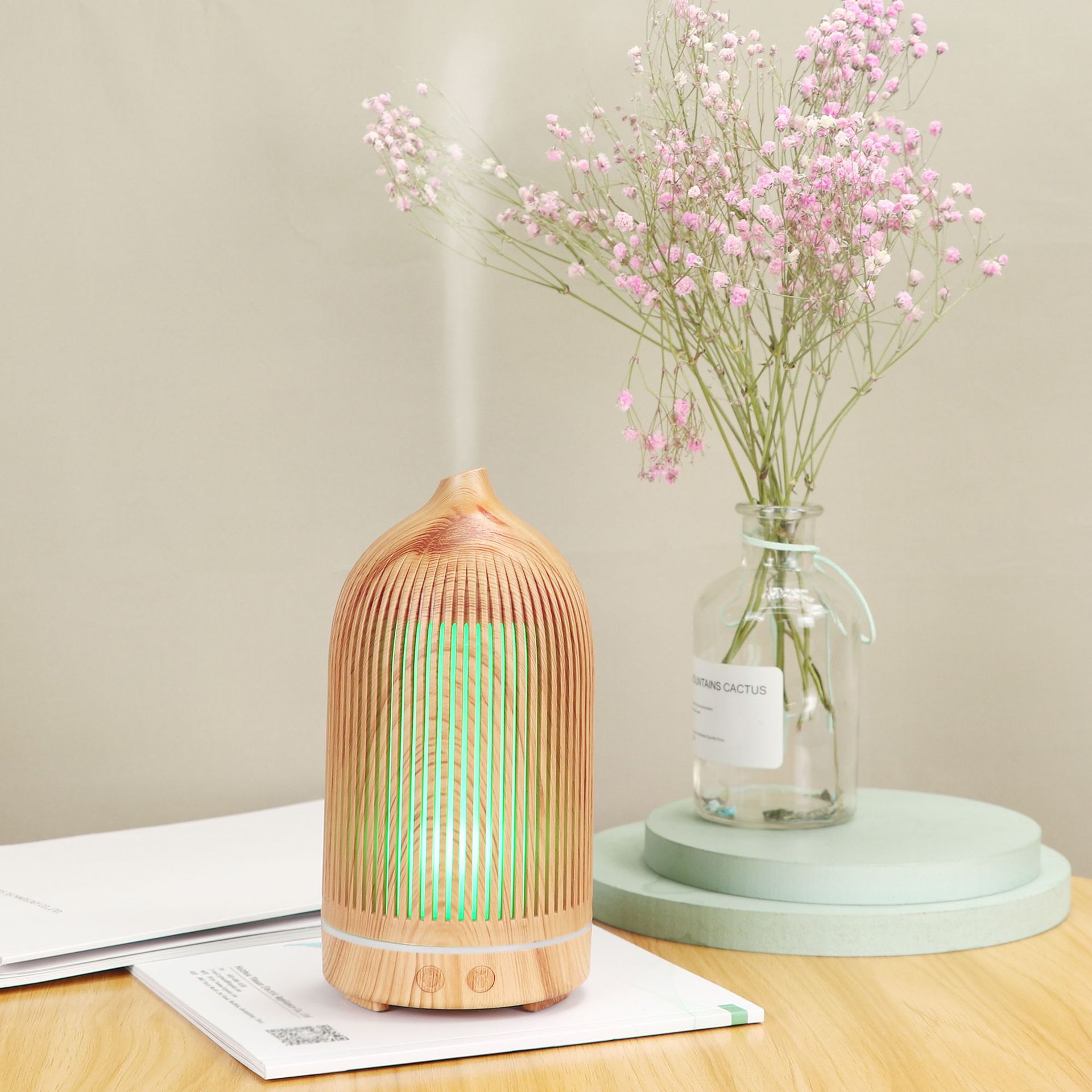 Home Fragrance Piano - アロマセラピーディフューザー、5V カラフルなライト付き 200ml 花瓶ディフューザー、家庭用オフィス用噴霧フレグランス木目調オイルディフューザー