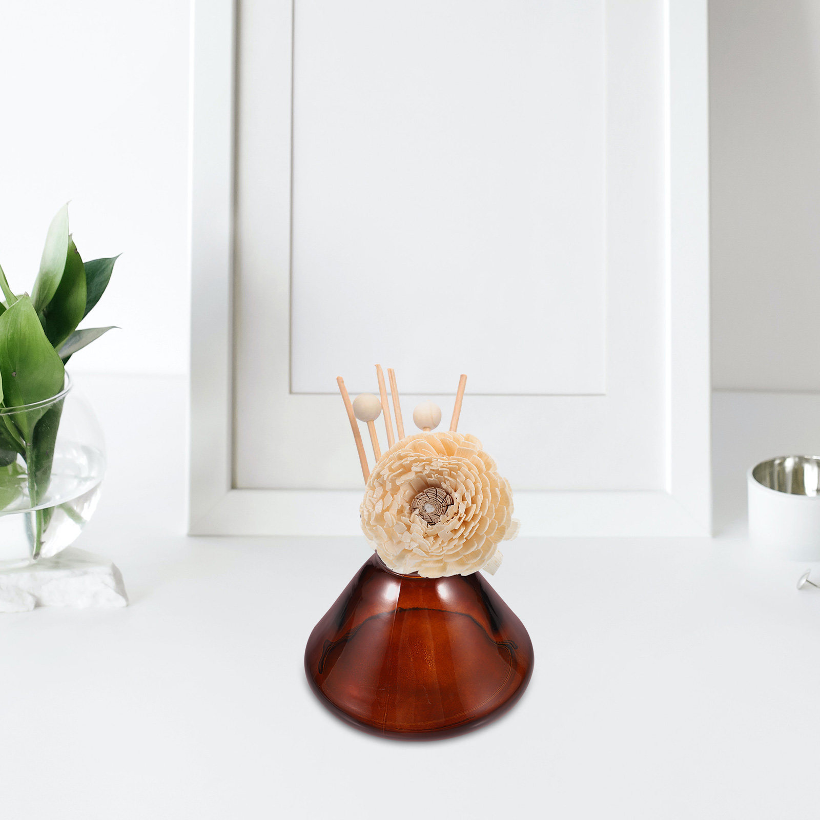 Home Fragrance Bottle - ガラス製アロマセラピーボトル 広口透明ディフューザーボトル リードディフューザー容器 家庭用 オフィス用 香り付き装飾品