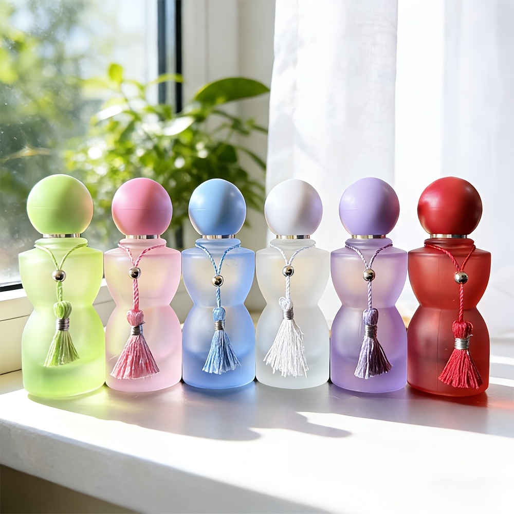 Home Fragrance Bottle - 30mlガラス香水瓶、カラフルな球形の蓋とタッセル付き、大容量ガラス製化粧品容器、家庭、旅行、ギフトに最適