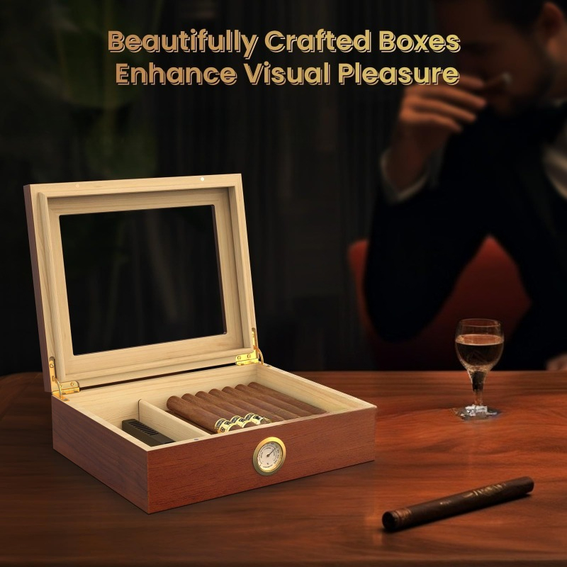 葉巻ヒュミドールボックス、加湿器と湿度計付き葉巻ケース、仕切 - Home Fragrance Maple Walnut のレビューと価格