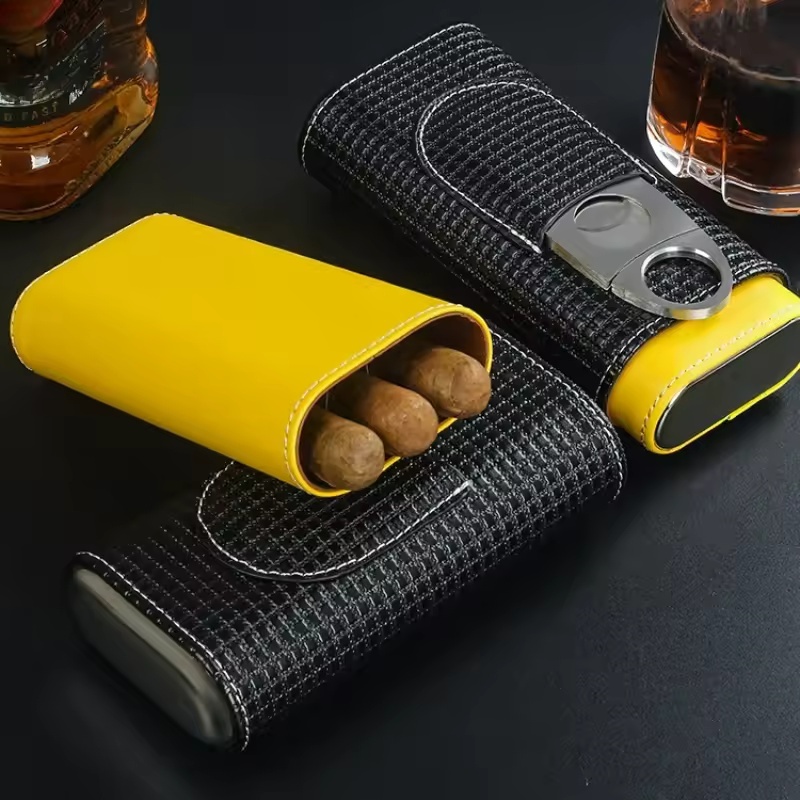 携帯用レザーシガーヒュミドールケース、杉材ライニング付き3本 - Home Fragrance Maple Walnut のレビューと価格