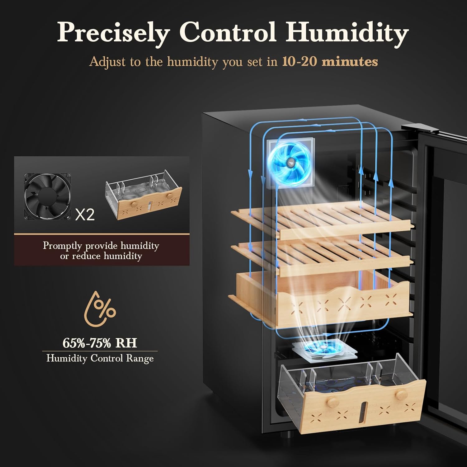 65L電動シガーヒュミドール、500本収納可能、大容量、イン - Home Fragrance Maple Walnut のレビューと価格